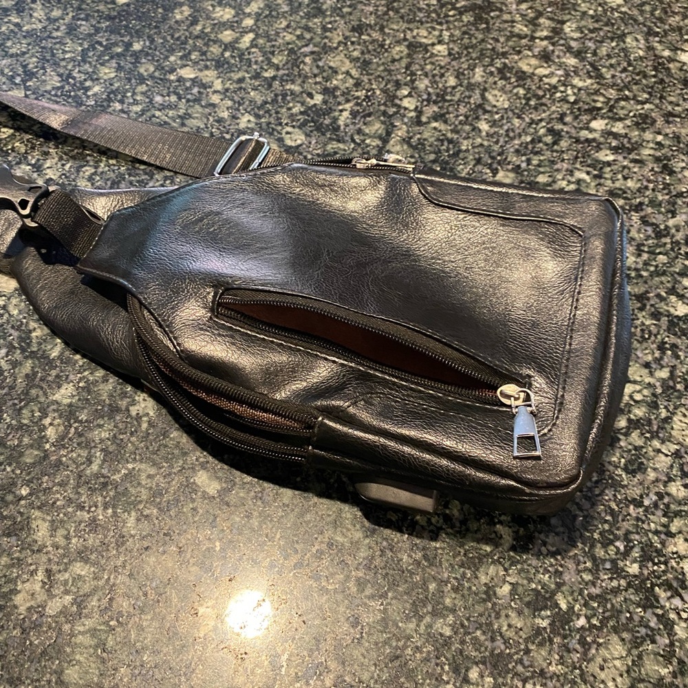 Unisex Black Faux Leather Crossbody Bag